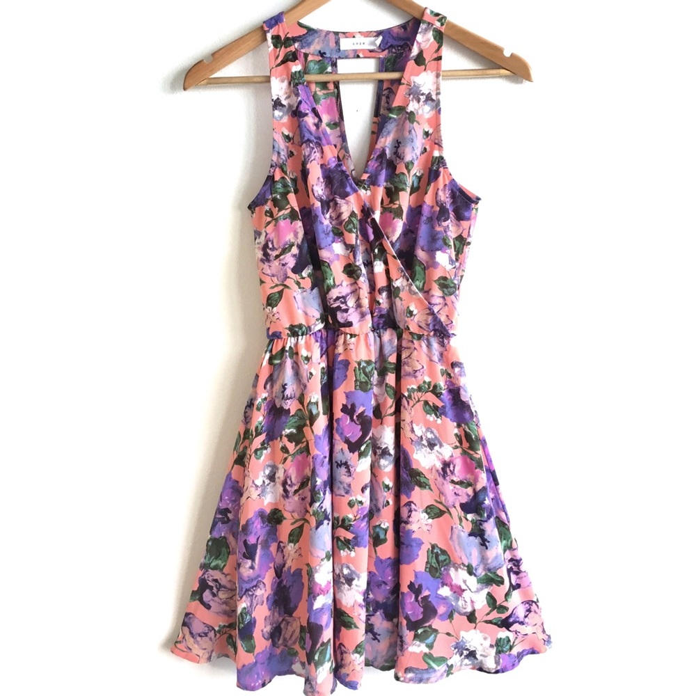 Lush Kylie Skater Dress S in coral flower print